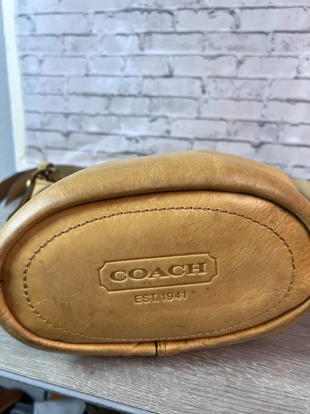Coach 11422 Bleecker Tattersall Bucket Duffle Bag Tan Leather Shoulder Bag Y2K